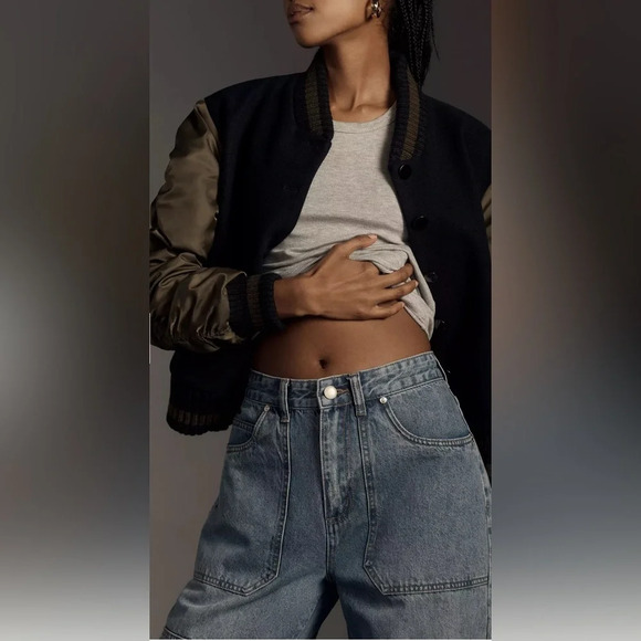 Avec Les Filles Blue Flare Wide Leg Cargo Jeans - Picture 3 of 13